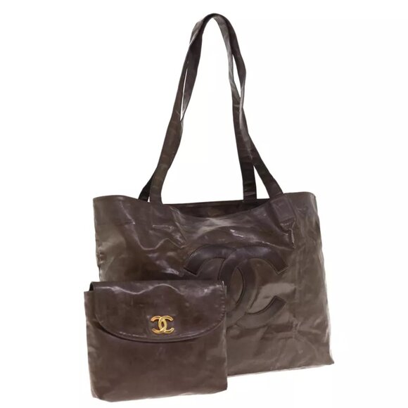 CHANEL Tote Bag Patent leather Brown CC Auth bs10555 - Picture 1 of 15